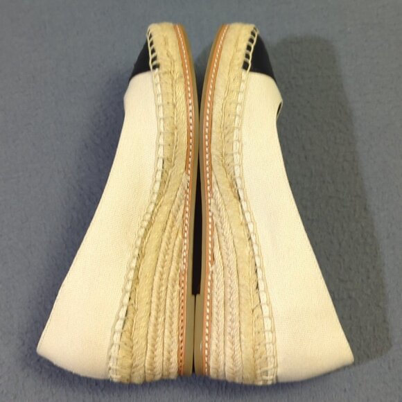 Tory Burch Shoes Women's 7 Cream Color Block Espadrille Recycled Canvas Nappa - Picture 6 of 13